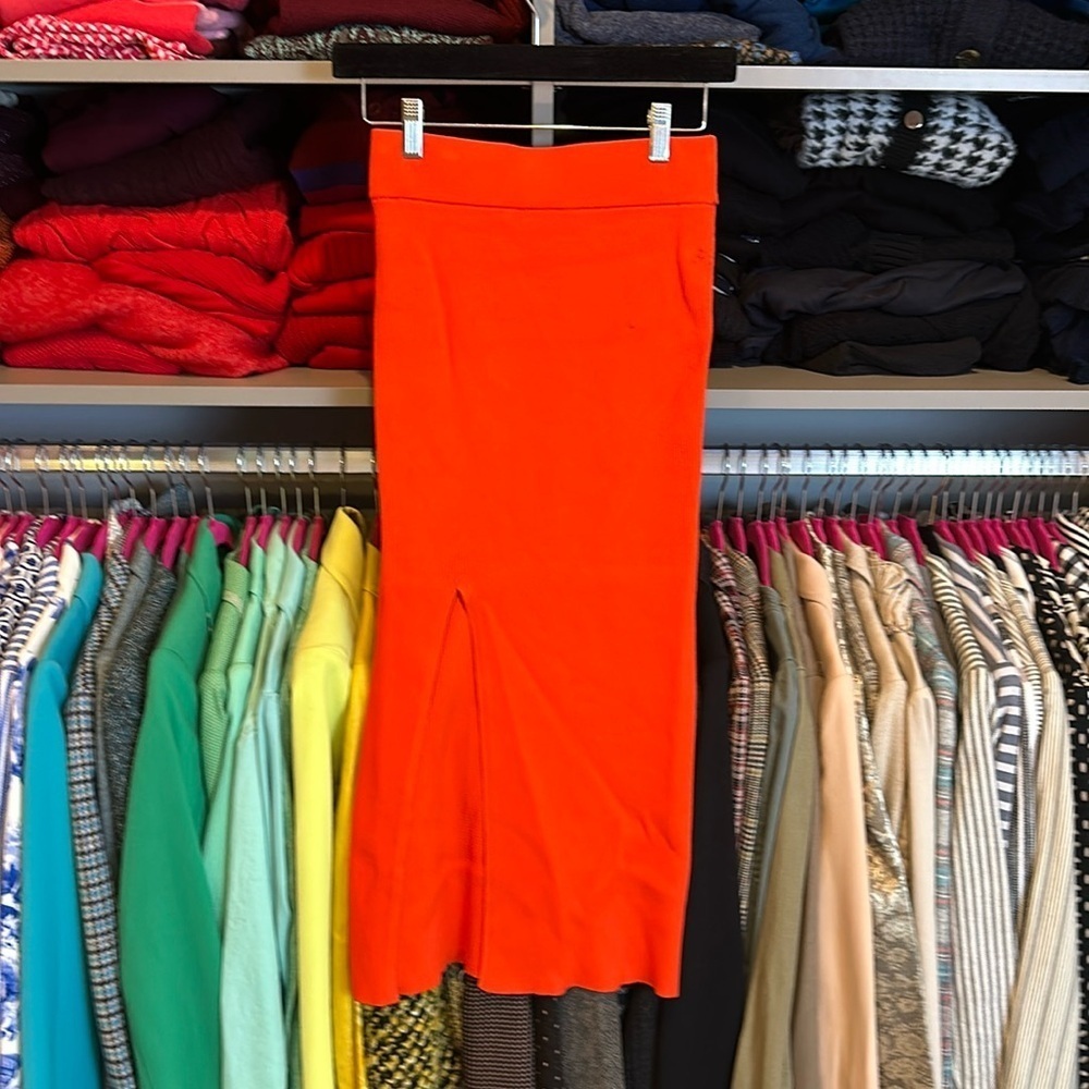 Zara orange ribbed elas waistband sweater skirt with slit size S